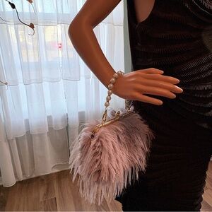 Lavender Faux Fur Handbag with Pearl Strap
